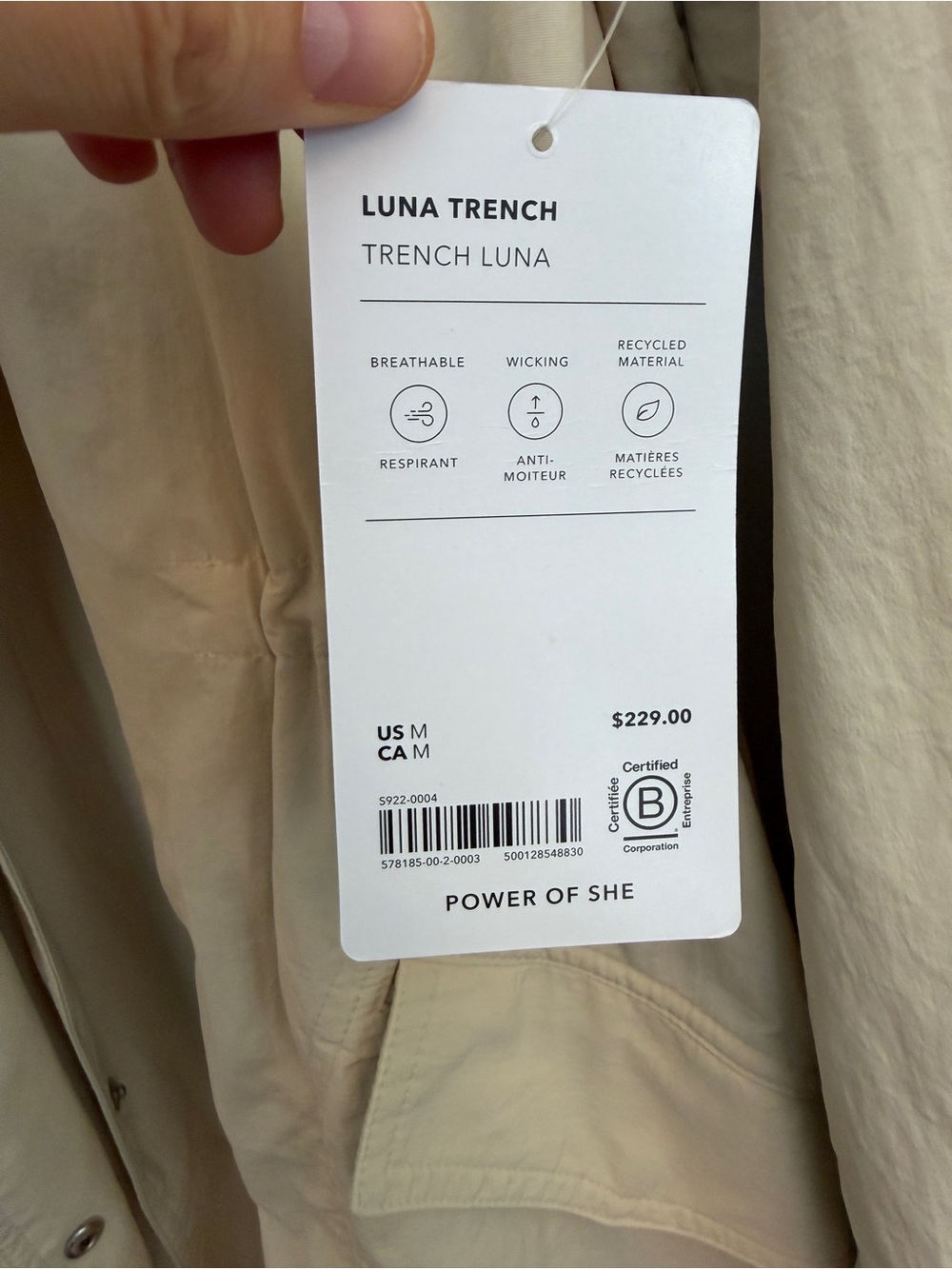 *New* Athleta Luna Trench Jacket, Size Medium - Picture 4 of 6